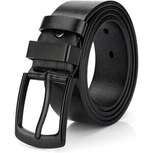 Maikun Mens Black Leather Belt Casual Dress Belt for Jeans Pants Adjustable